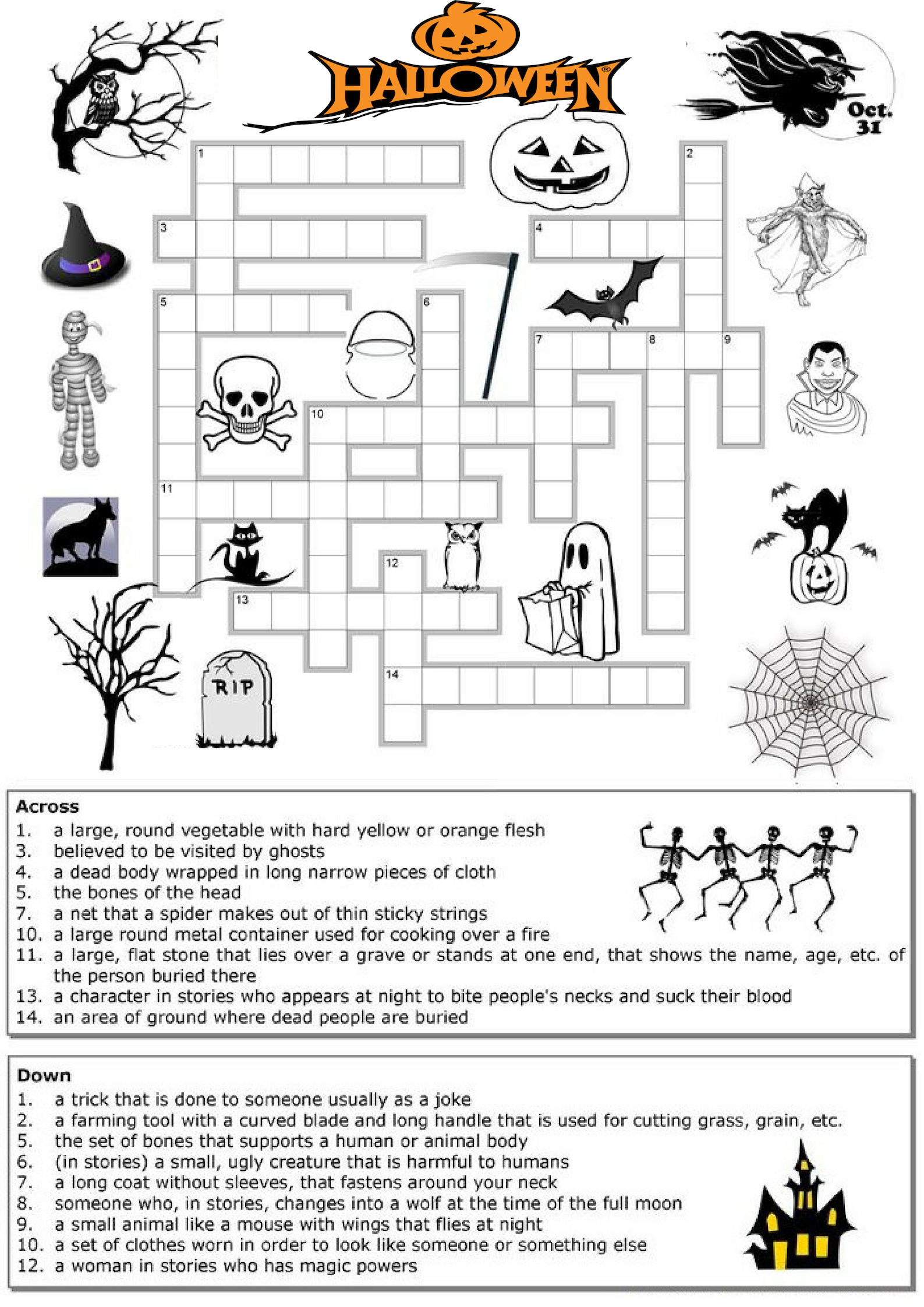 Play and Solve this interesting Halloween Crossword Puzzle